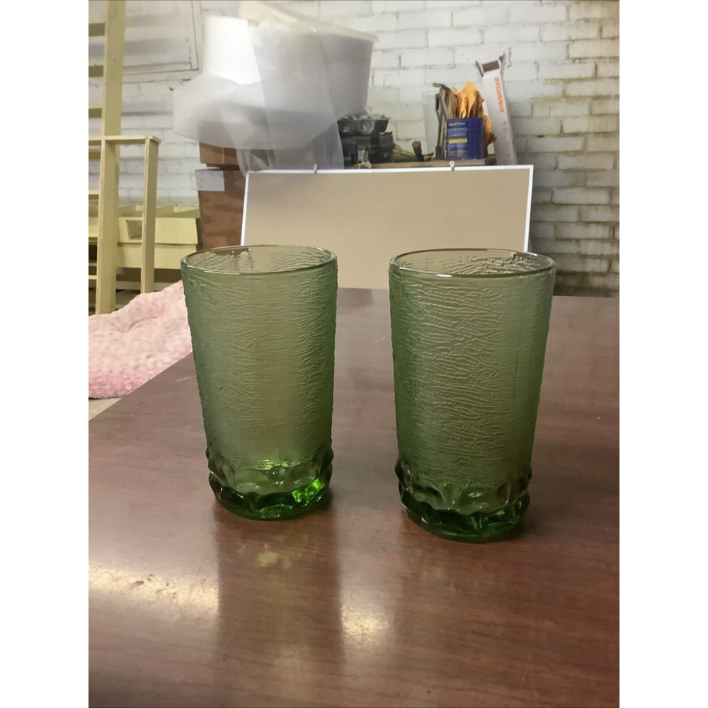 Vintage Juice Glass Tumblers Brockway Glass‎ Co. Olive Green 70s Retro.MCM